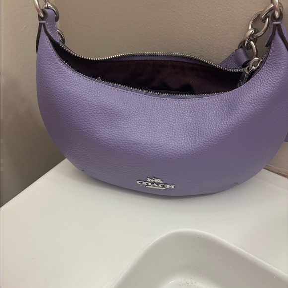 Coach Handbags - Coach Lavender Pebbled Leather Shoulder Bag with Chain-Link Strap